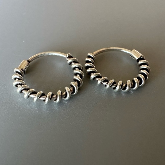 Sterling Silver Twist Bali Hoop Earrings 12mm - Picture 7 of 8
